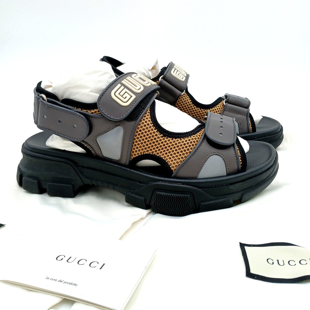 GUCCI SEGA Aguru Trek Sandals Leather Black Bronw‎  Mens 546064 DIR10 1265 G 7